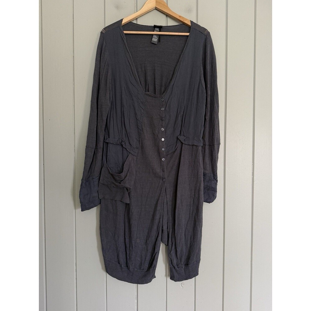 Lilith France Cardigan Sweater L Large Longline Boho Gray Lagenlook Button Front